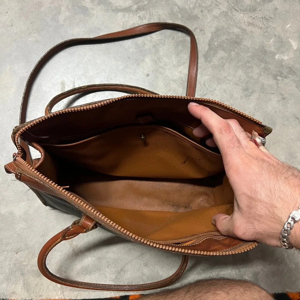 Dooney & Bourke All Weather Leather Vintage Satchel Crossbody Bag Black Tan